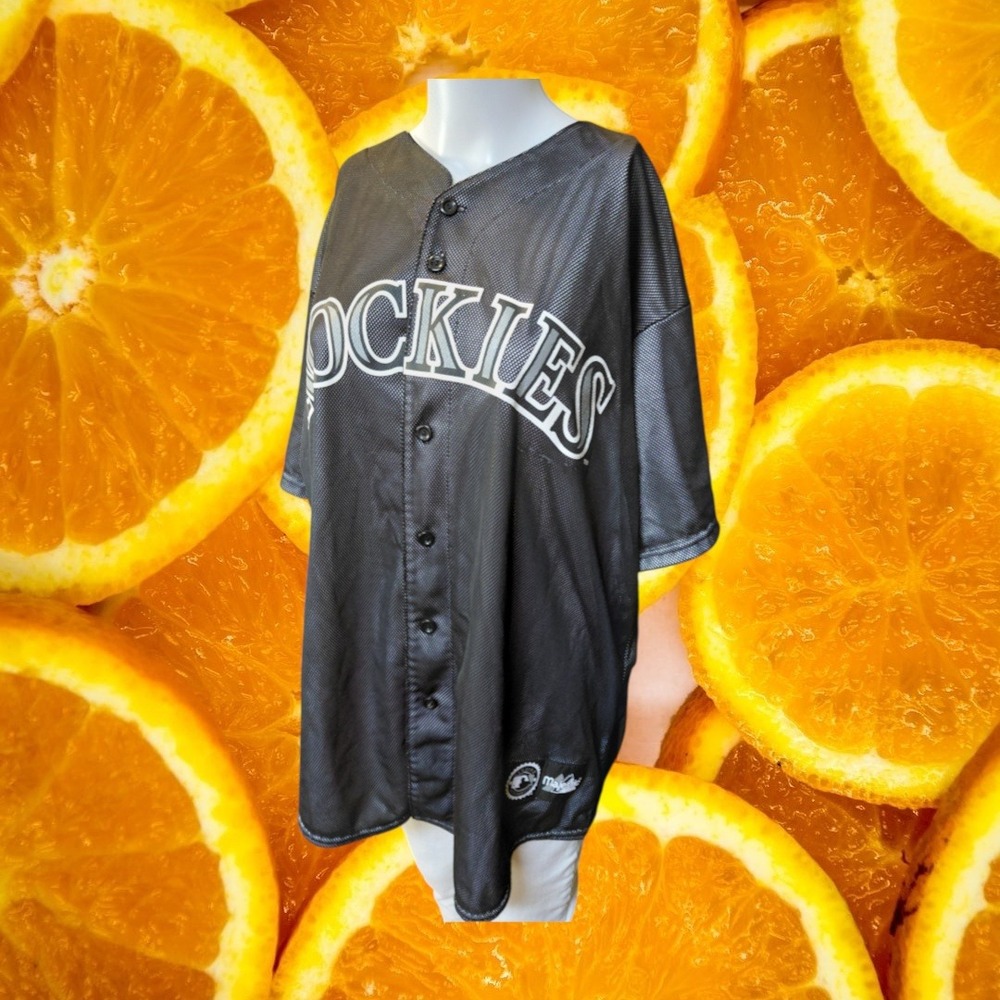 Majestic MLB Colorado Rockies Baseball Jersey Black Mesh Button Front Mens
